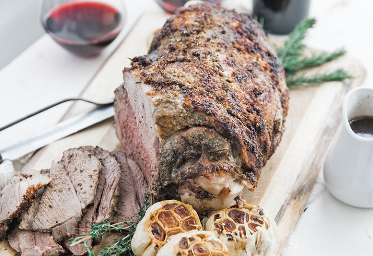 Herb and Garlic Roasted Leg of Lamb with Red Wine Sauce